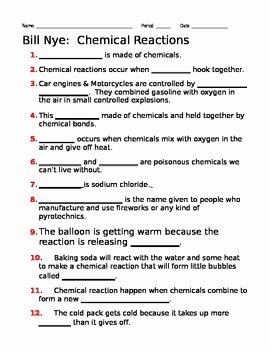 Bill Nye Chemical Reactions Worksheet Fresh Bill Nye Chemical Reactions Guide Sheet by Jjms