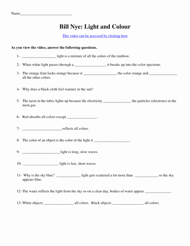 Bill Nye Energy Worksheet Answers Best Of Bill Nye Video Worksheets Four Electricity and Optics