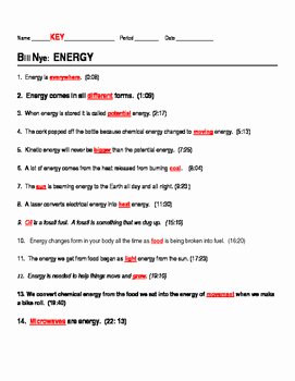 Bill Nye Fossils Worksheet Fresh Bill Nye Energy Video Guide Sheet by Jjms