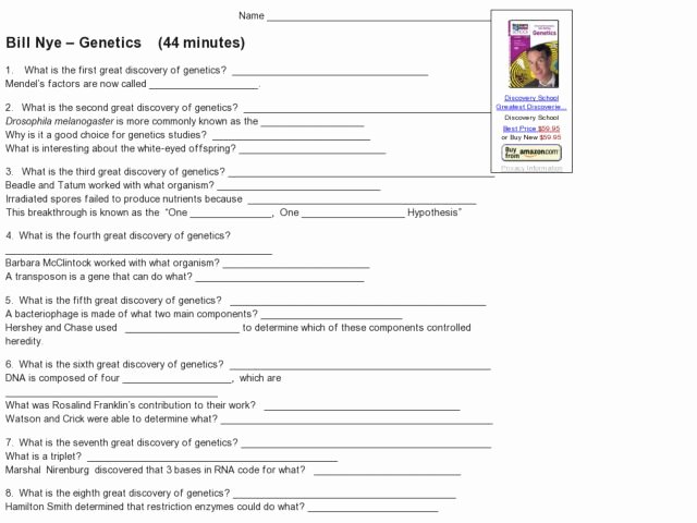 Bill Nye Genes Worksheet Lovely Bill Nye Genetics Worksheet for 6th 10th Grade