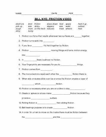 Bill Nye Motion Worksheet Lovely Bill Nye the Science Guy Simple Machines Worksheet Answers
