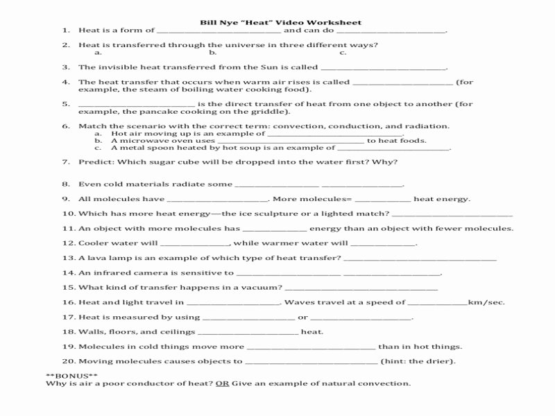 Bill Nye Respiration Worksheet Fresh Bill Nye Heat Worksheet Answers Free Printable Worksheets