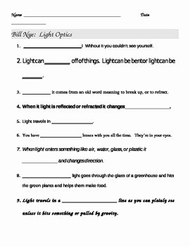 Bill Nye Waves Worksheet Beautiful Bill Nye Light Optics Video Worksheet by Jjms