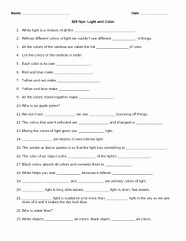 Bill Nye Waves Worksheet Inspirational 18 Best Of Light Worksheets with Answers Bill Nye