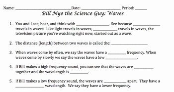 Bill Nye Waves Worksheet Inspirational Bill Nye Waves Video Worksheet by Mayberry In Montana
