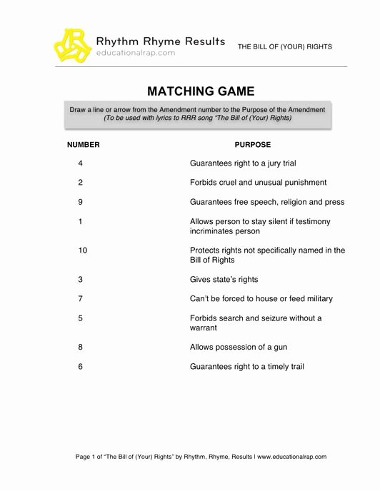 Bill Of Rights Scenario Worksheet Beautiful Bill Of Your Rights song with Free Worksheets and
