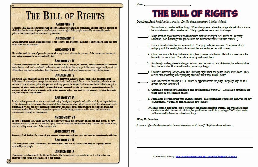 Bill Of Rights Scenario Worksheet Beautiful Students Of History New Products Just In Time for My 1