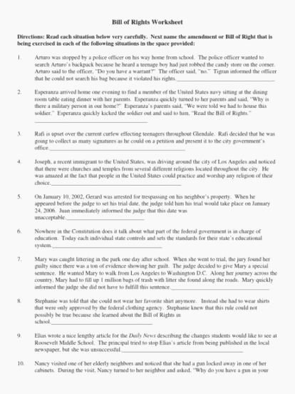 Bill Of Rights Scenario Worksheet Inspirational top Remarkable Printable Bill Rights