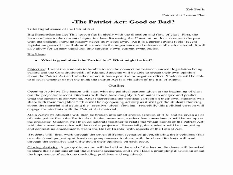Bill Of Rights Scenario Worksheet Lovely the Patriot Act Lesson Planzeb Perrin issuu Free