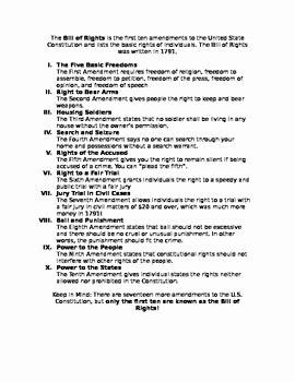 Bill Of Rights Scenario Worksheet Unique Short Summary Of Each Amendment In the Bill Of Rights