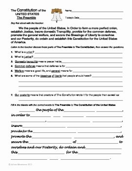 Bill Of Rights Scenarios Worksheet Awesome U S Constitution Preamble and Bill Of Rights Worksheets