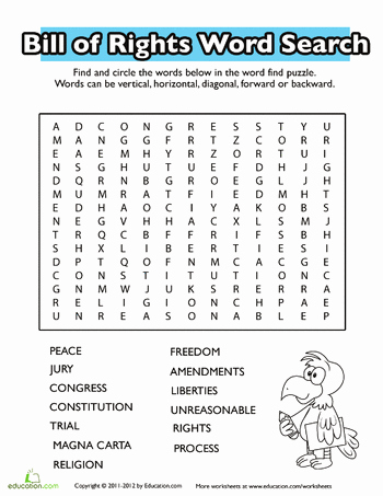 Bill Of Rights Scenarios Worksheet Lovely Bill Of Rights for Kids Word Search