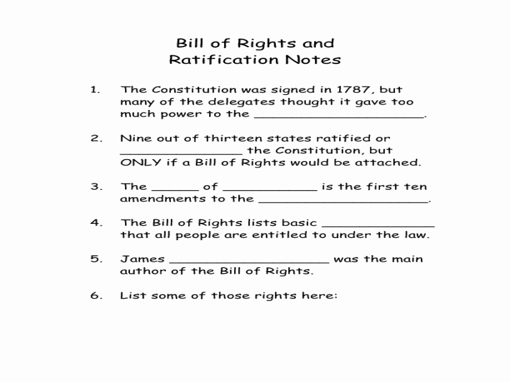 Bill Of Rights Worksheet Answers Best Of Bill Of Rights and Ratification Notes Worksheet for 5th