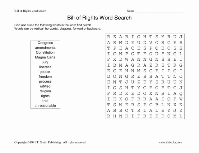 Bill Of Rights Worksheet Answers Fresh Bill Of Rights Word Search Worksheet