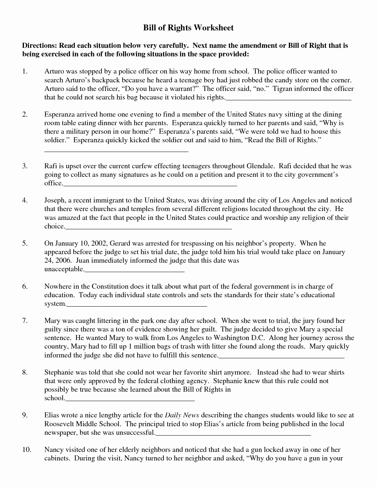 Bill Of Rights Worksheet Answers Inspirational 19 Best Of All Amendment Worksheet 27 Amendments