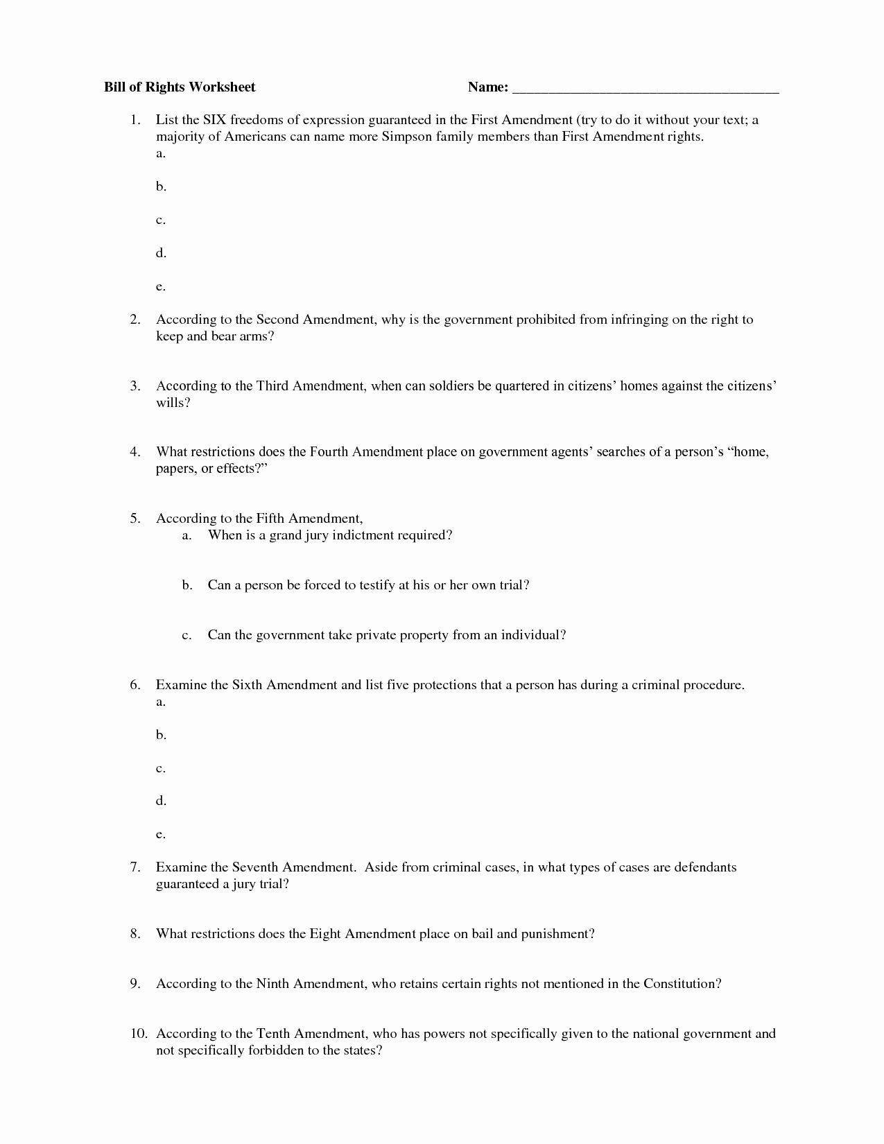 Bill Of Rights Worksheet Answers Luxury 12 Best Of 2nd Amendment Worksheet Second