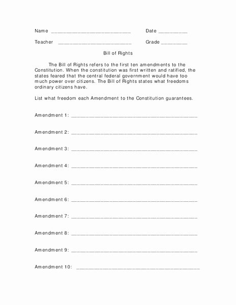 Bill Of Rights Worksheet Answers New Bill Of Rights Worksheet for 4th 6th Grade