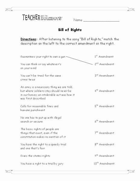 Bill Of Rights Worksheet Awesome Bill Of Rights Worksheet for 5th 8th Grade