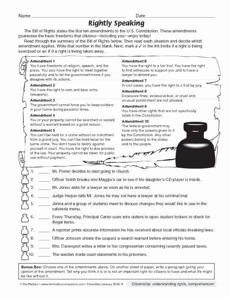 Bill Of Rights Worksheet Inspirational Bill Of Rights Ac Pany with A Writing assignment Have