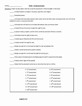 Bill Of Rights Worksheet Pdf Awesome Amendments Bill Of Rights Matching Worksheet Quiz or