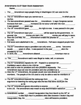 Bill Of Rights Worksheet Pdf Awesome Constitutional Amendments 11 27 assessment Test Quiz