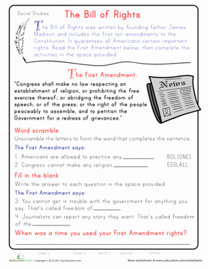 Bill Of Rights Worksheet Pdf Awesome Learn the First Amendment Worksheet