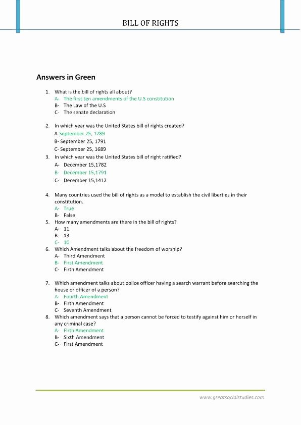 Bill Of Rights Worksheet Pdf Best Of United States Bill Of Rights American History Worksheets