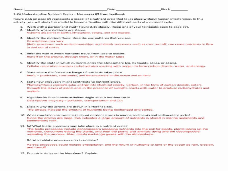 Biogeochemical Cycles Worksheet Answers Beautiful Biogeochemical Cycles Worksheet