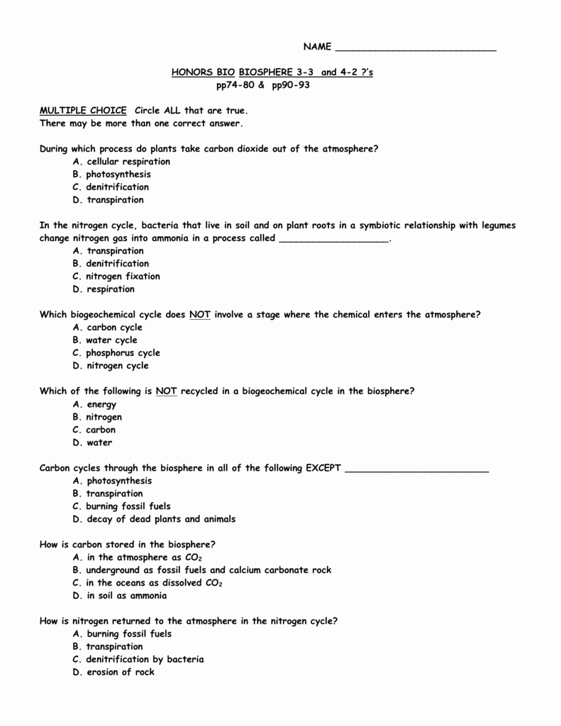 Biogeochemical Cycles Worksheet Answers Inspirational Water Carbon and Nitrogen Cycle Worksheet Answers