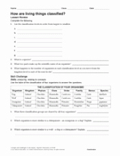 Biological Classification Worksheet Answer Key Lovely How are Living Things Classified Teachervision