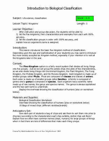 Biological Classification Worksheet Answers Luxury Biological Classification Worksheet