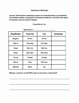 Biological Classification Worksheet Answers Unique Biology Classification Worksheet by Ali Fieber