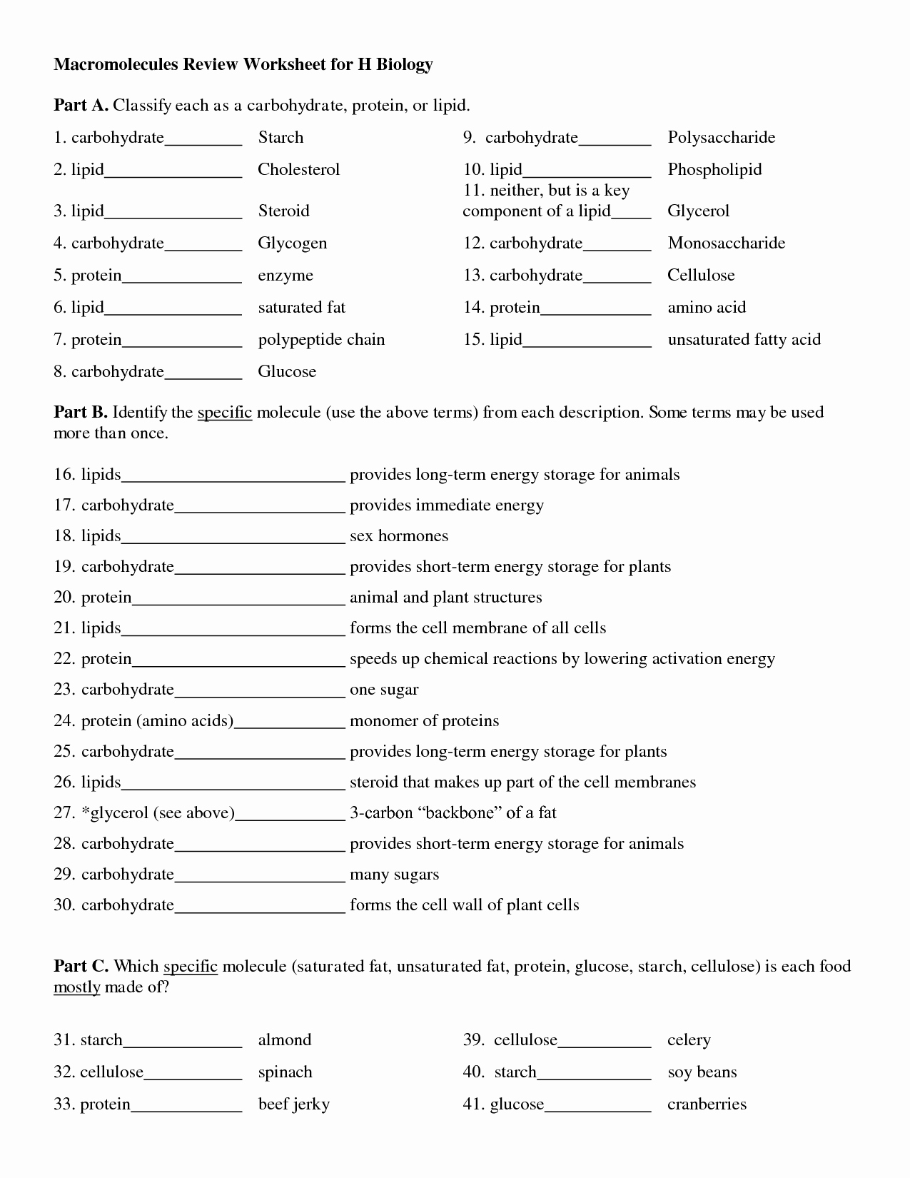 Biological Molecules Worksheet Answers Awesome Biological Molecules Worksheet Answers