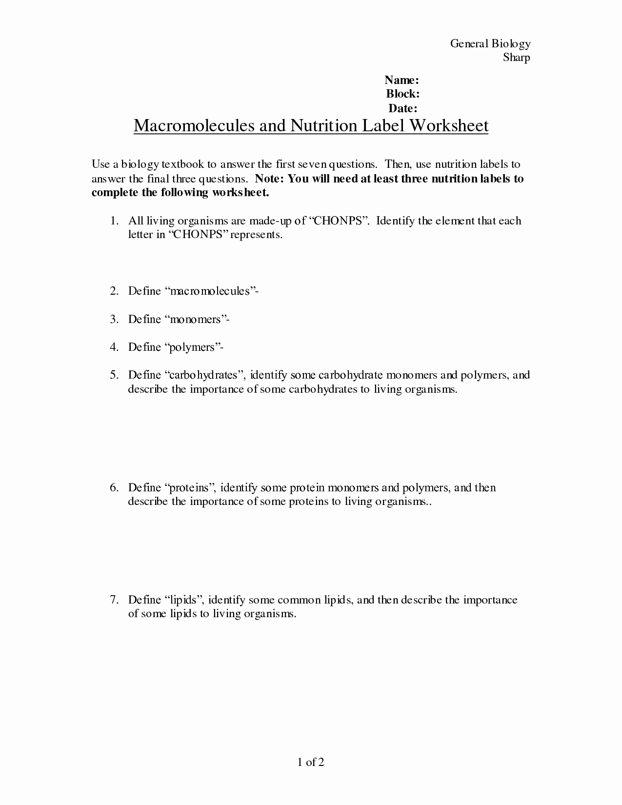 Biological Molecules Worksheet Answers Elegant 16 Best Of Carbohydrate Worksheet and Answers