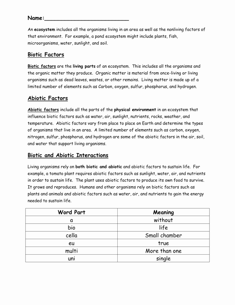 Biotic and Abiotic Factors Worksheet Elegant Abiotic Biotic Worksheet
