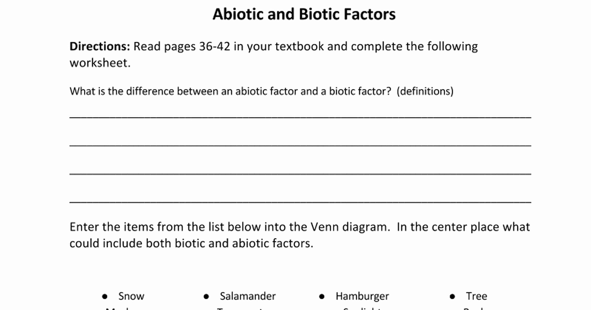 Biotic and Abiotic Factors Worksheet Inspirational Abiotic Vs Biotic Factors Worksheet Google Docs