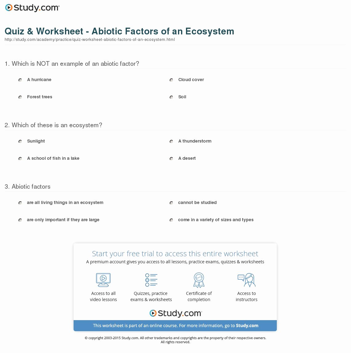 Biotic and Abiotic Factors Worksheet New Quiz &amp; Worksheet Abiotic Factors Of An Ecosystem