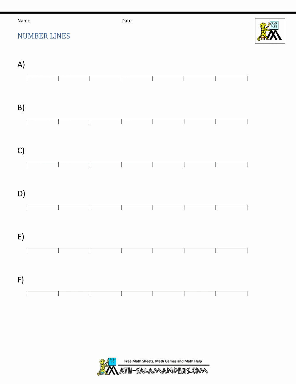 Blank Number Line Worksheet Inspirational Blank Number Lines