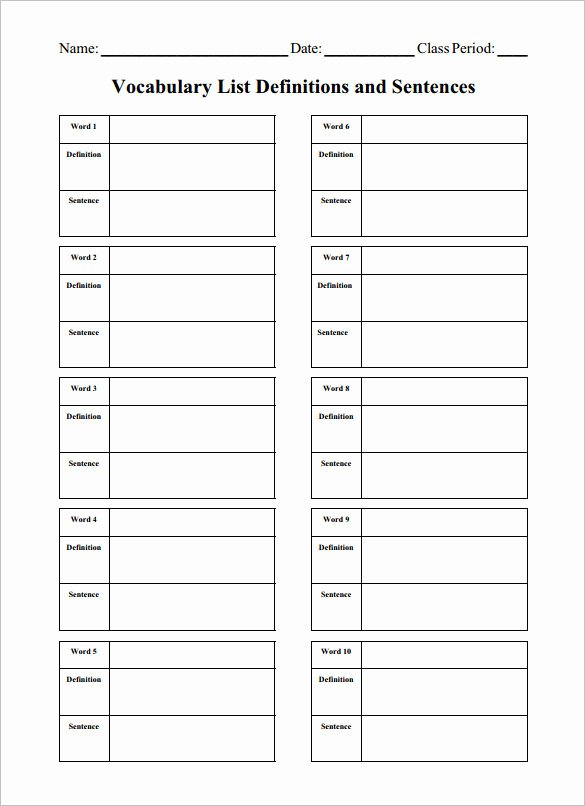 Blank Vocabulary Worksheet Template Awesome 8 Blank Vocabulary Worksheet Templates Free Download