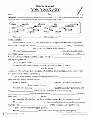 Blank Vocabulary Worksheet Template Beautiful Fill In the Blank with Vivid Vocabulary