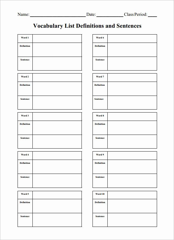 Blank Vocabulary Worksheet Template Elegant 8 Blank Vocabulary Worksheet Templates – Free Word Pdf