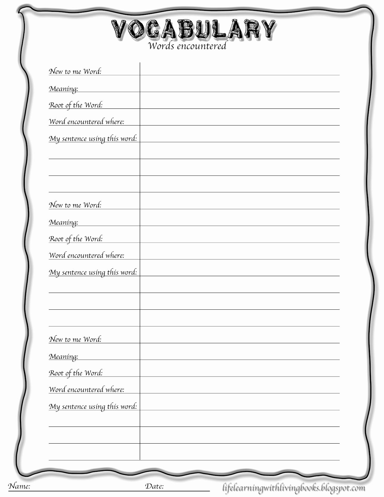 Blank Vocabulary Worksheet Template Elegant Life Learning with Living Books Curriculum Inspired by