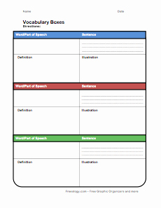 Blank Vocabulary Worksheet Template Lovely Vocabulary Boxes Freeology