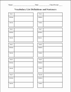 Blank Vocabulary Worksheet Template Luxury Vocabulary Definitions Blank