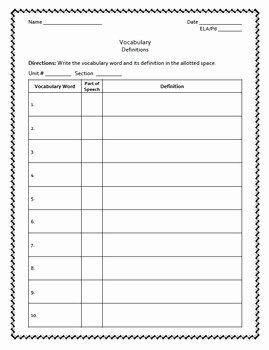 Blank Vocabulary Worksheet Template Unique Vocabulary Definitions Blank by Nys English Teacher