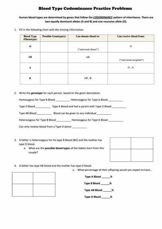 Blood Type and Inheritance Worksheet Awesome Blood Type Codominance Practice Problems Worksheet