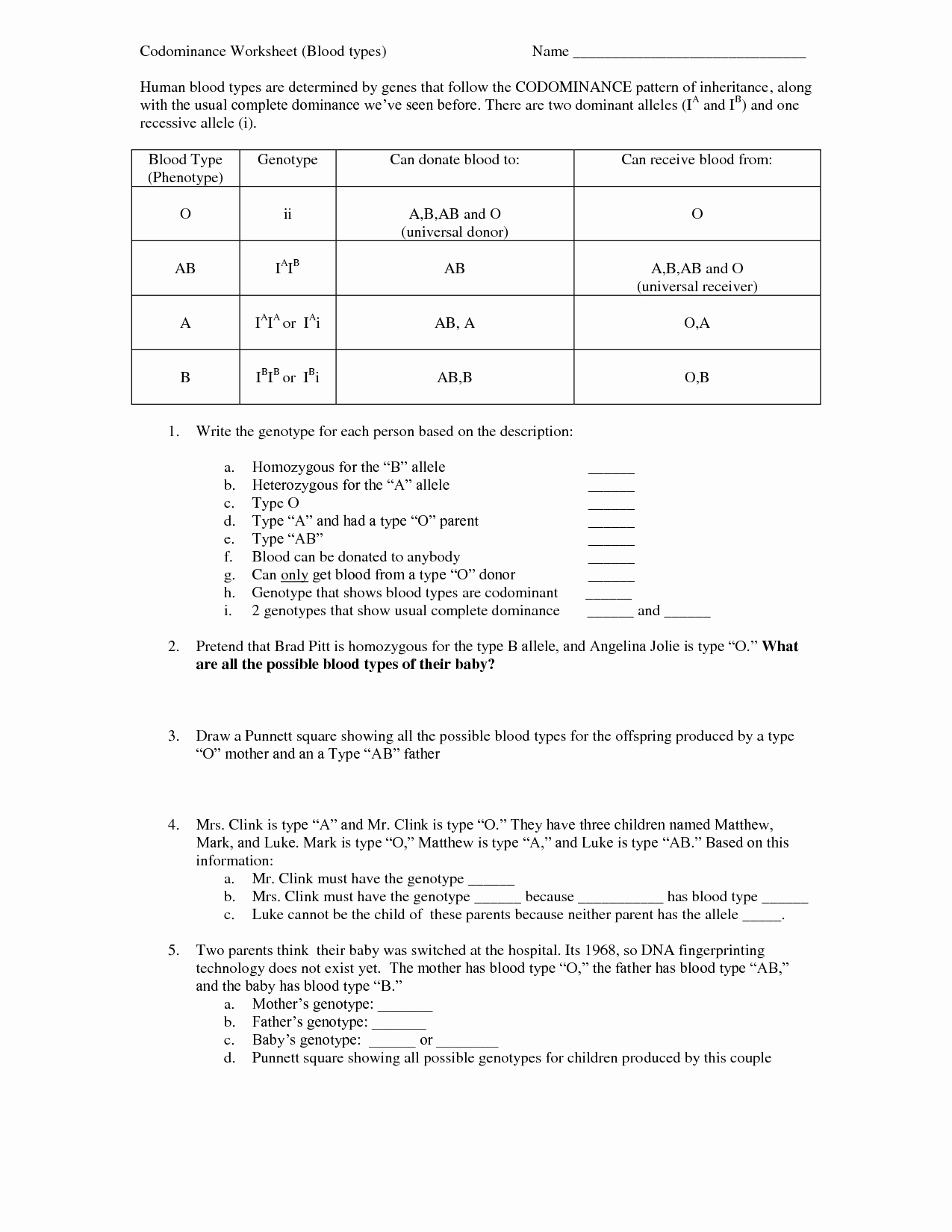Blood Type and Inheritance Worksheet Beautiful 16 Best Of In Plete and Codominance Worksheet