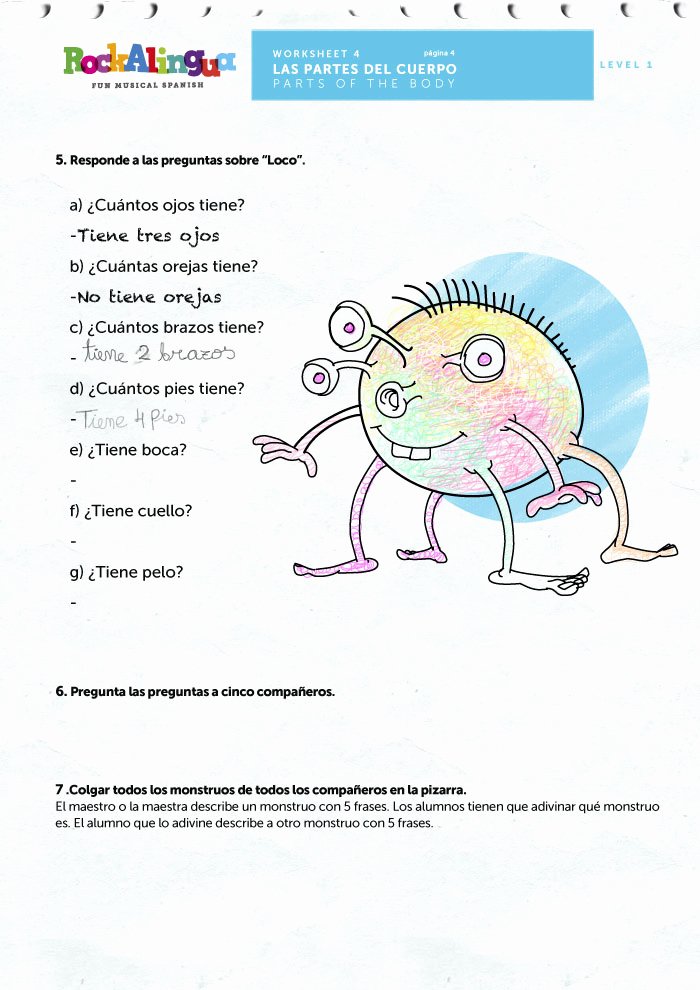 Body Parts In Spanish Worksheet Elegant Spanish Worksheet to Teach Parts Of the Body