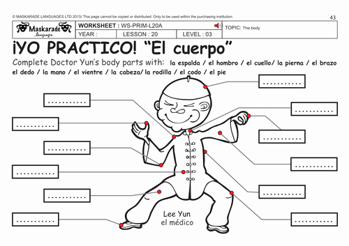 Spanish Body Parts Worksheet