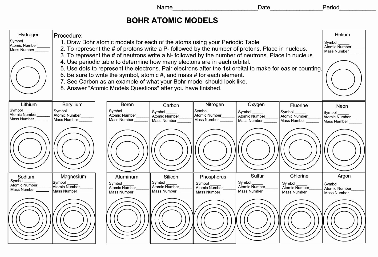 Bohr atomic Models Worksheet Elegant 21 Of Blank Bohr Model Template